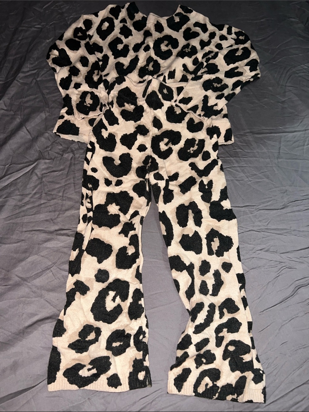 Sanctuary soft Leopard Print Knit Wide-Leg Set Black & Cream